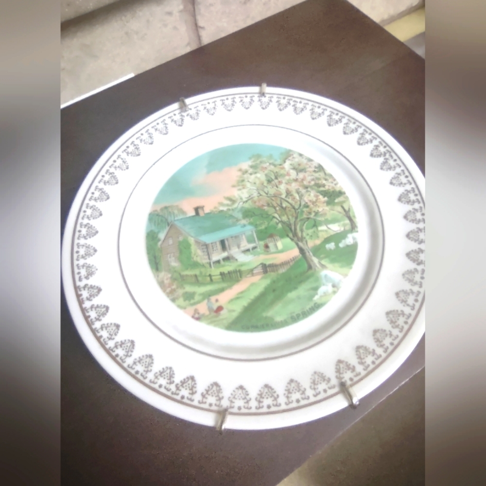 Currier & Ives painted season plates